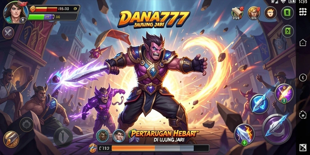 Screenshot utama DANA777 menampilkan aksi pertarungan yang intens dan grafis yang menakjubkan.