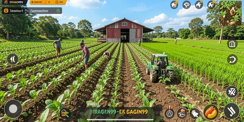Tampilan gameplay seru di DRAGON99 dengan aktivitas pertanian.