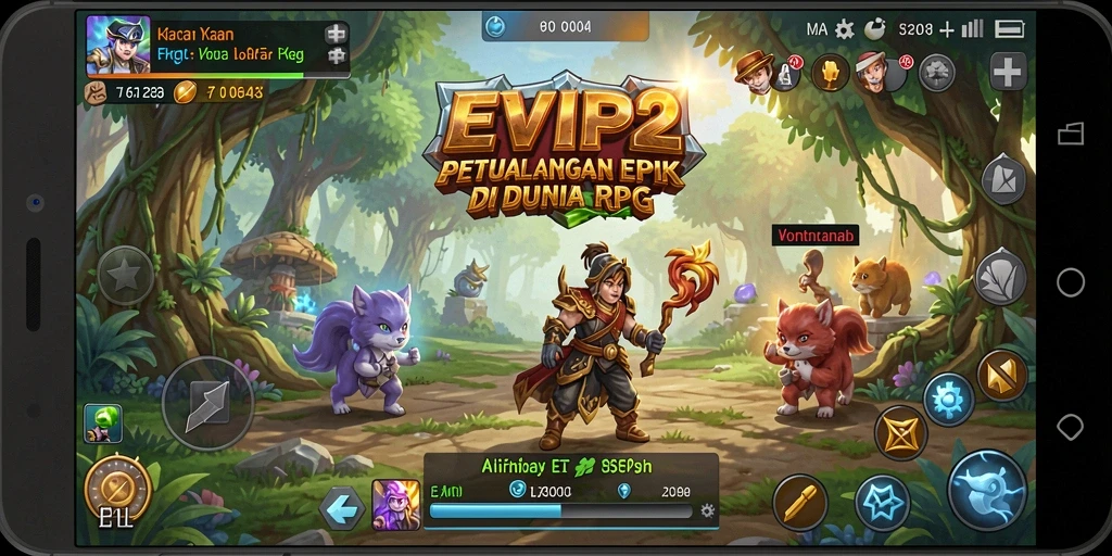 Tampilan seru dari gameplay RPG dalam EVIP2 dengan karakter dan pertempuran epik.
