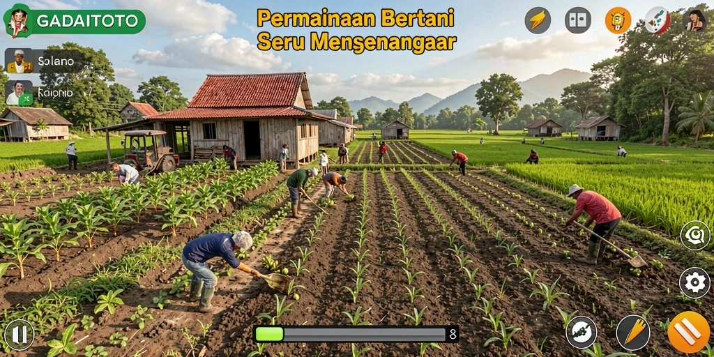 Screenshot GADAITOTO menampilkan aktivitas bertani yang menyenangkan.