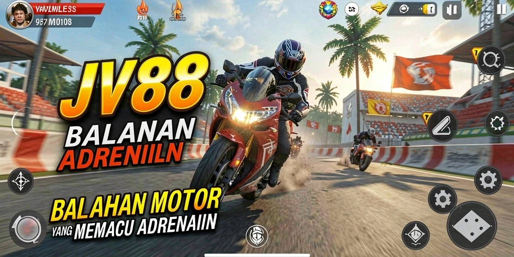 Tampilan gameplay JV88 menampilkan aksi balapan motor yang mendebarkan.