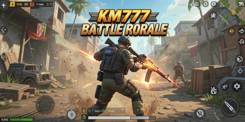 Gameplay mendebarkan KM777 dalam aksi Battle Royale.
