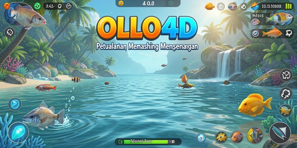 Tampilan utama gameplay OLLO4D yang menampilkan aksi memancing seru.