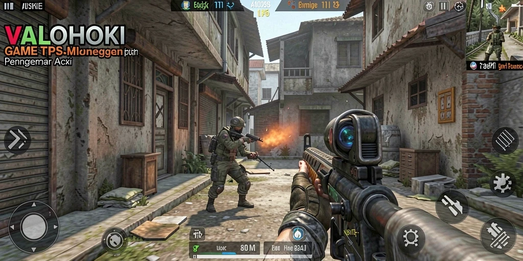 Tampilan screenshot VALOHOKI menunjukkan aksi pertempuran intens dalam game TPS.